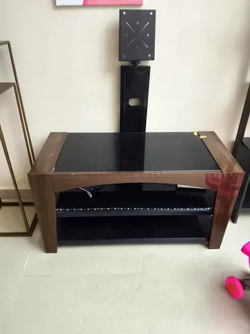 Black glass-top TV stand / entertainment unit - used, good condition