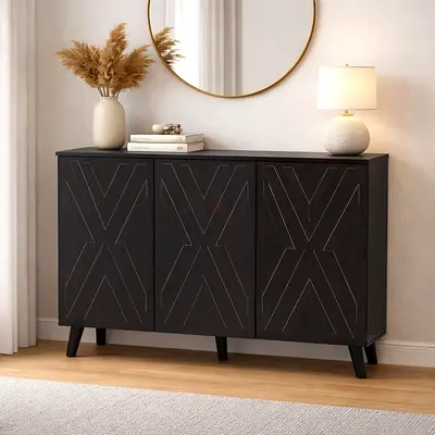 Wenge Wooden Shoe Cabinet – 3 Door Shoe Cabinet for Home Storage