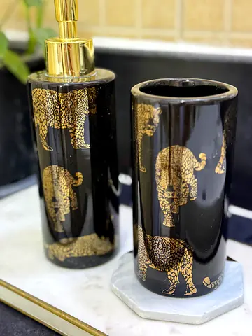 Elegant Black and Gold Bathroom Accessories Set