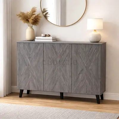 Grey Wooden Shoe Organizer – 3 Door Shoe Storage Cabinet for Home