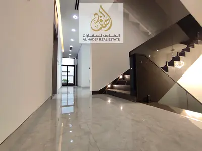 Brand new smart 5 bedroom villa for rent in Sharjah Al Hoshi with private pool garden panoramic design and luxury modern finishing