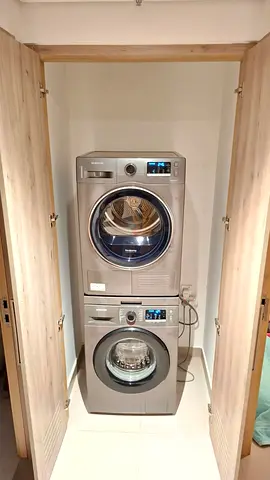Samsung brand like new set washer dryer with stand both good working delivery installation with wa