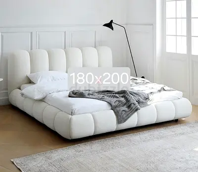 White upholstered 180x200 low platform king size bed with Mattress