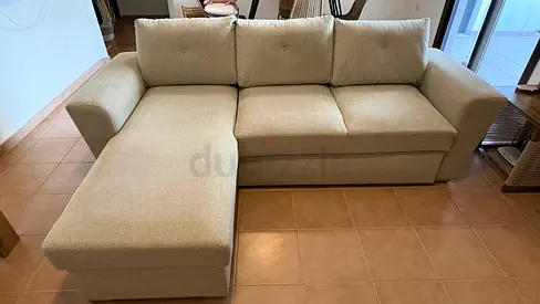 JYSK VEJLBY SOFA BED CHAISE LOUNGE LIGHT SAND V5