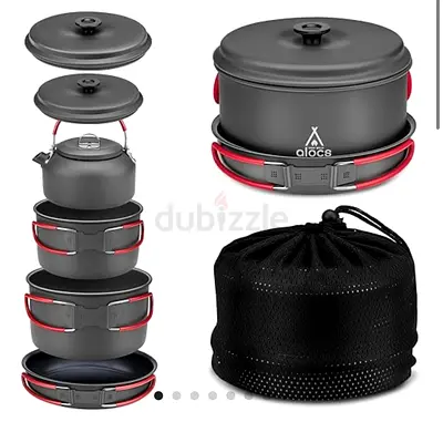 Compact lightweight camping cookware set - pots, kettle  carry bag