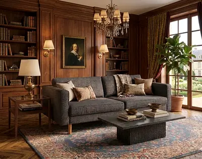 Comfortable sofa with soft cushions and clean design. Fast arrangement possible next day. Message fo