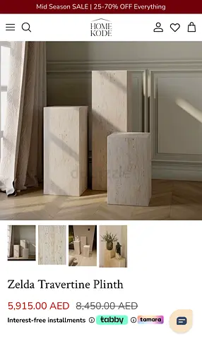 Set of 3 Natural Travertine Display Pedestals / Decorative Plinths
