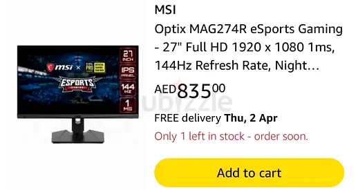 MSI Optix MAG274R eSports Gaming Monitor - 27 Full HD 1920 x 1080