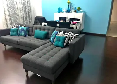 Stylish Grey L-Shaped Sofa with Colorful Cushions