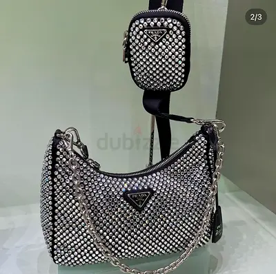 Prada Crystal-Embellished Handbag and Mini Pouch