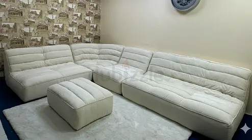 Marina home beige color corner sofa with ottoman