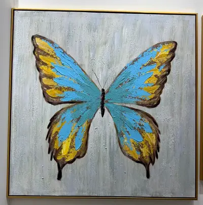 Framed textured butterfly painting — hand-painted canvas