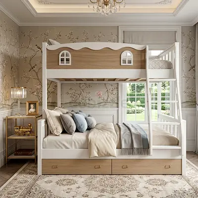 Charming Bunk Bed for Nursery With Storage Drawer