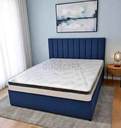 Stylish Blue Brand new Queen size bed with Mattress good Quality double bed Queen bed storage