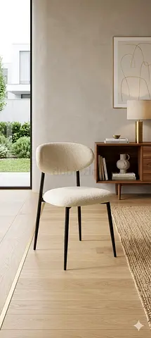 Cream bouclé dining chair with black legs