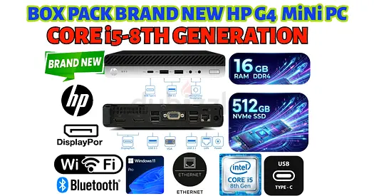 BRAND NEW BOX PACK 8TH GEN CORE I5 HP G4 MINI PC-512 GB NVME-16GB RAM-windows 11 PRO