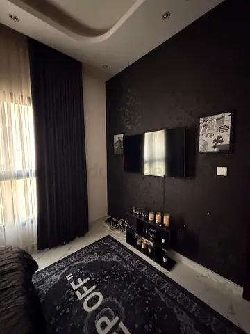 Stylish Modern off white Rug and tv 55 inch and 2 frame and decoration table for Sale