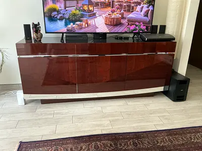 Luxury High-gloss Mahogany  Chrome Modern Media Console O.N.O.