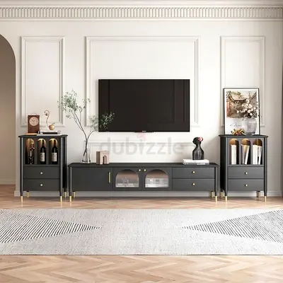 Dark Grey 3-Piece TV Entertainment Center with Side Cabinets