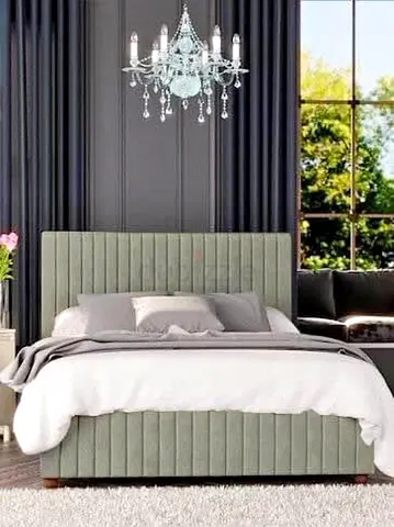 Stylish Grey Upholstered Bed with Elegant Headboard