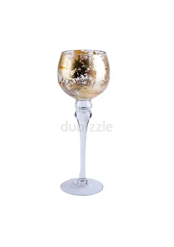 Tall Gold Glass Candle Holder - Decorative