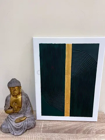 Textured Art Wall Painting Green and Gold Framed
