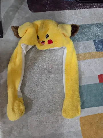 Yellow plush long-ear pikachu from pokemon hat/scarf — used, good condition for kids
