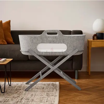 Grey portable baby bassinet with folding stand SnüzBaskit