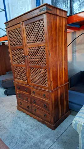 Solid Wood Wardrobe | Multi Drawer Cabinet Description: Strong wooden wardrobe with stylish design.