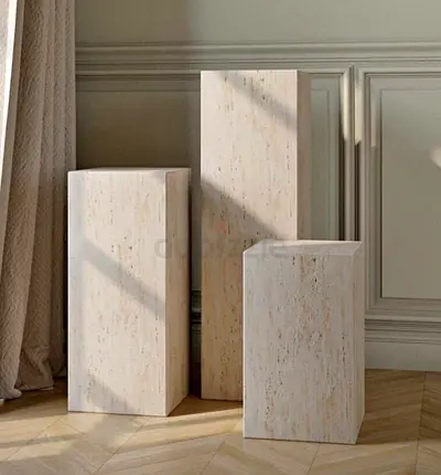 Set of 3 Natural Travertine Display Pedestals / Decorative Plinths