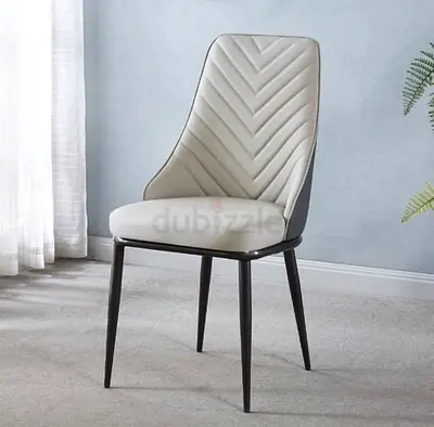 Beige Upholstered Dining Chair with Metal Legs