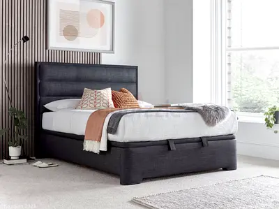 Horizontal panel headboard double ottoman storage bed