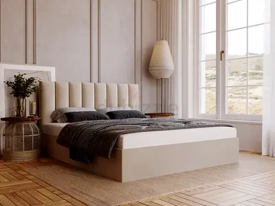 Beige Brand New Queen size bed including mattress good quality Queen bed storage