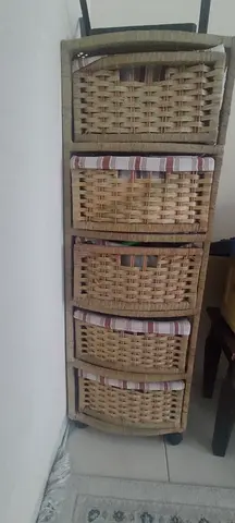 Rattan Storage Baskets Unit on wheels