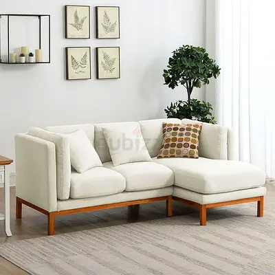 White linen 4 seater L shaped couch