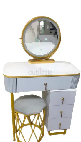 white and gold vanity dressing table with round lit up mirror and stool no delivery