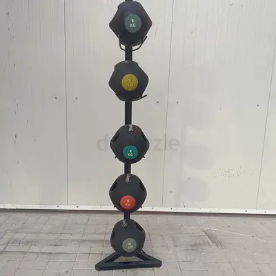My set of 5 medicine/slam balls with vertical rack (4–10 kg)
