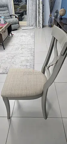 6pcs Grey wooden dining chair with beige upholstered seat