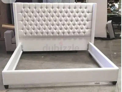 New white tufted wingback upholstered bed frame