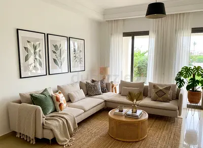 Corner sofa with ottoman Light beach color Simple, modern  comfy