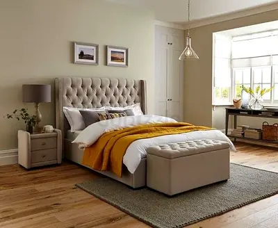 New Elegant Upholstered Double Bed with Manual Storage - Cash on Delivery