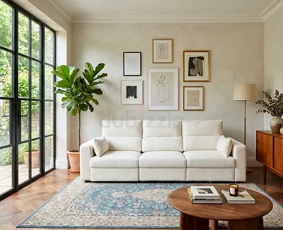 Modern 3 Seater Sofa Bed Beautiful cream color sofa, well maintained. Converts into bed easily. Clea