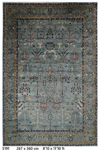 8.10 x 11.10 ft | 267 x 360 cm floral gray afghan handmade carpet perfect for living room bedroom