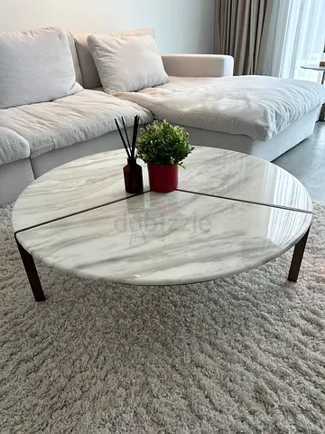 Round Marble-Style Coffee Table – 100 cm, Grey  Black