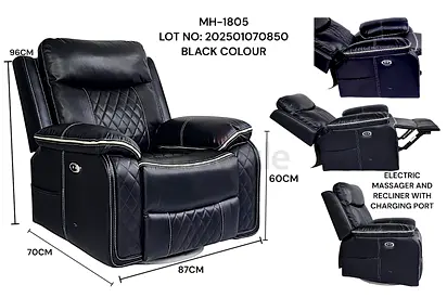 My black electric recliner chair with massager and charging port