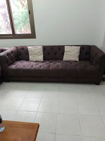 Brown tufted 4-seater sofa, used - good condition