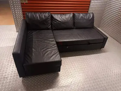 Comfortable Black Leather Sofa with Storage