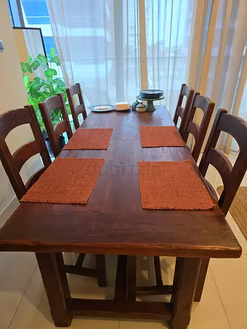 SOLID WOODEN TABLE WITH 6 CHAIRS