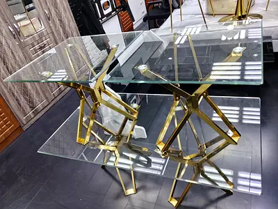 Set of 2 Modern Glass  Gold Side Tables