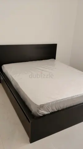 Black Wooden Bed Frame with Mattress and drawer